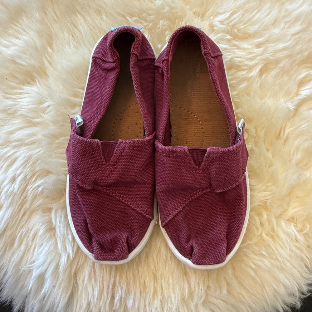 Kids Burgundy Canvas TOMS Slip-On Shoes